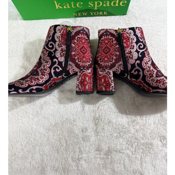 Kate Spade NY Holly Boot Russet Multi Brocade Size 7.5M New in Box Red/Blk - Picture 3 of 11